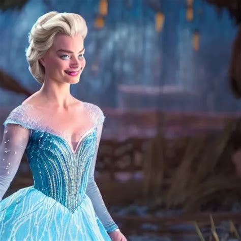 KREA - Margot Robbie as Elsa in disney frozen live action, 8k full HD ...