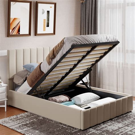 Upholstered Queen Platform Bed Frame With Storage, Queen Size Bed With ...