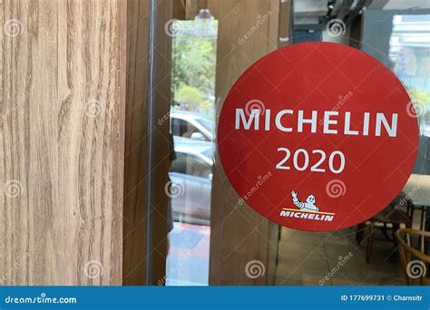 View of Michelin Star Guide 2020 Sticker on Restaurant Wall Editorial ...