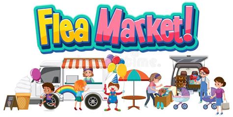 Flea Market Logo with Cartoon Character Stock Vector - Illustration of ...