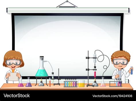 Border template with kids in science lab Vector Image