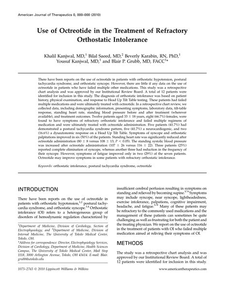 (PDF) Use of Octreotide in the Treatment of Refractory Orthostatic ...