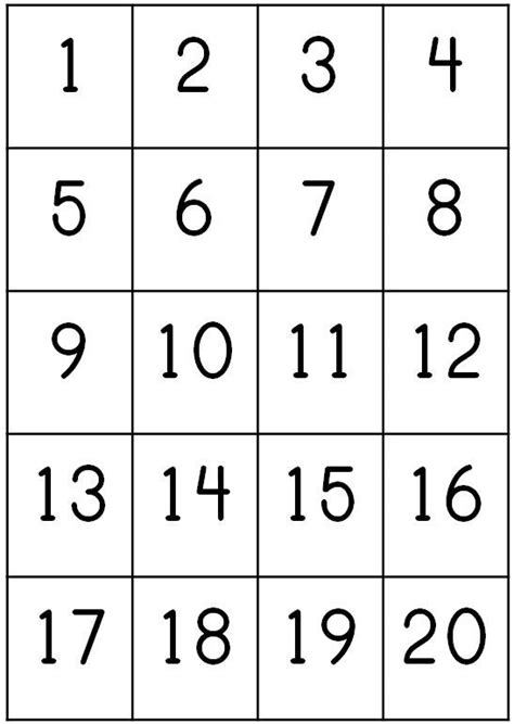 Number Counting Chart 1-20 Printable