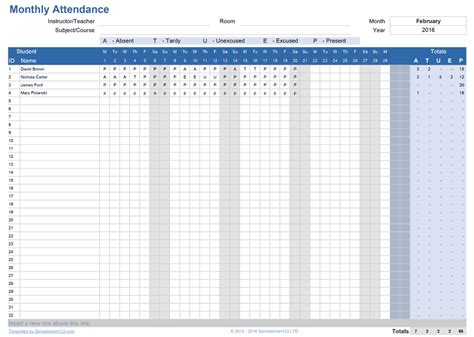 Printable Attendance Trackers for Excel