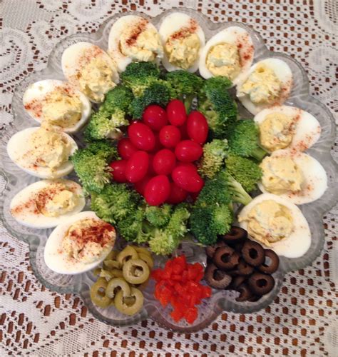 Christmas Themed Deviled Egg Platter with Olive Toppings