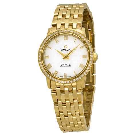 Omega DeVille Prestige Mother of Pearl Dial Yellow Gold Diamond Ladies ...