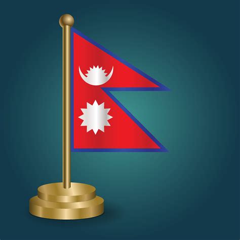 Nepal national flag on golden pole on gradation isolated dark ...