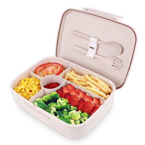 BriGenius Bento Lunch Box 4 Compartments Leakproof Microwave with Fork ...