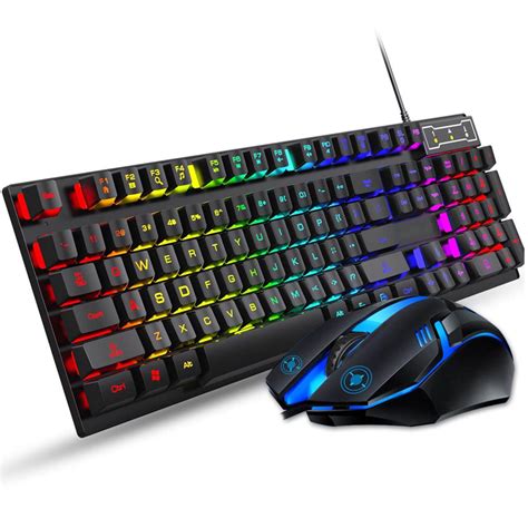 FOREV Keyboard and Mouse Set Combo, Wired RGB Backlit Computer Keyboard ...