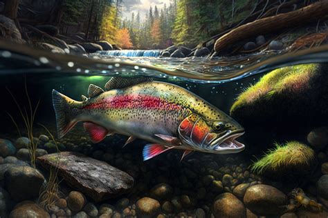 Rainbow Trout Fish Watercolor Painting Digital Print, Nature Art ...