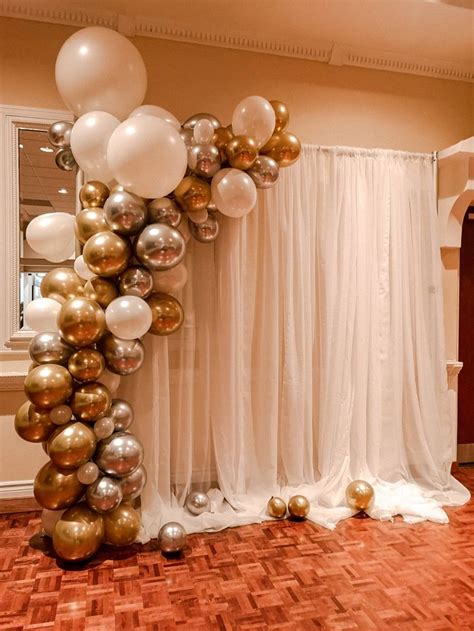 Elegant Balloon Arch around White Drapes | Diy birthday decorations ...