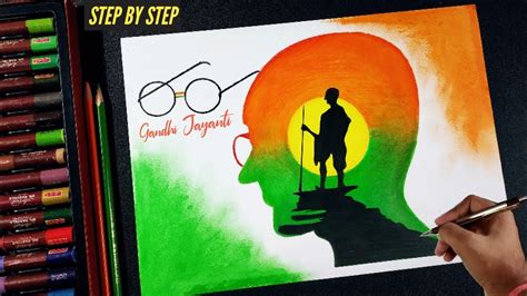 Gandhi Jayanti Drawing | How to make Gandhi Jayanti drawing Step by ...