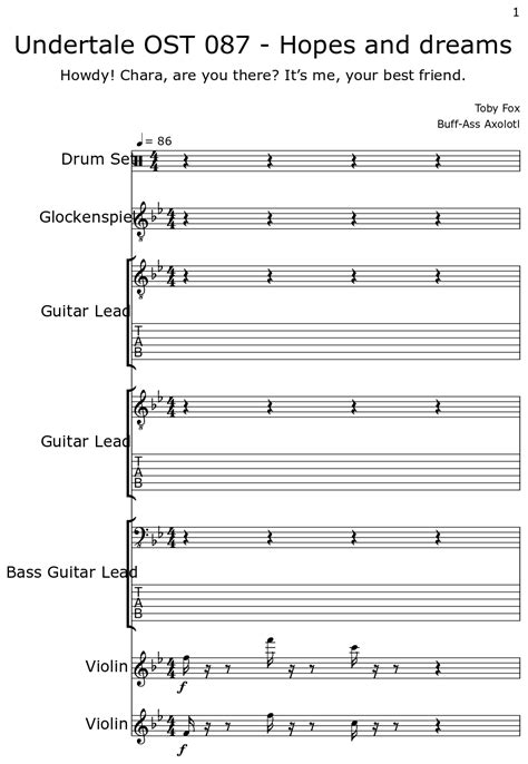 Undertale OST 087 - Hopes and dreams - Sheet music for Drum Set ...