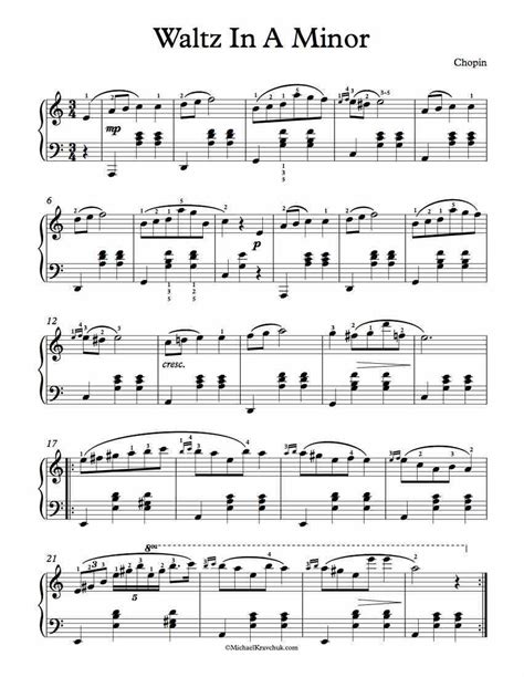 Free Piano Sheet Music – Waltz In A Minor – Chopin | Piano sheet music ...