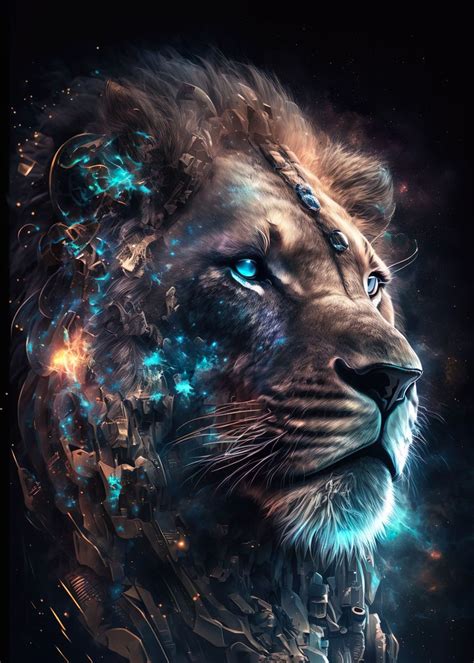 'Space Lion' Poster, picture, metal print, paint by TESSERACT 07 | Displate