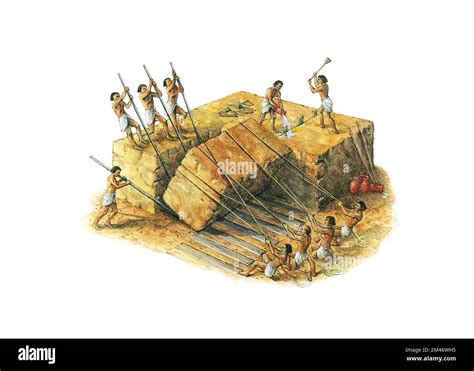 Building the Pyramid. Quarrying the stone blocks Stock Photo - Alamy