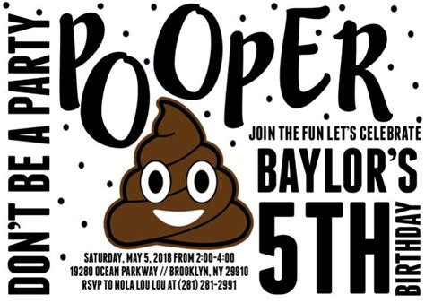 Party Pooper Poop Invitation Poop Emoji Funny Birthday - Etsy