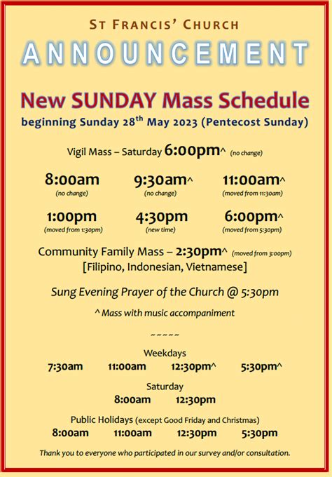 Sunday Mass Times Change from 28th May – St. Francis' Church