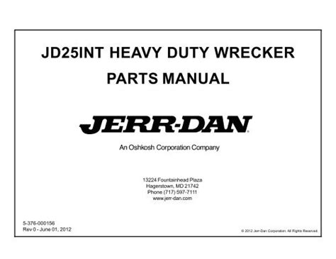 JD25INT HEAVY DUTY WRECKER PARTS MANUAL - Jerr-Dan