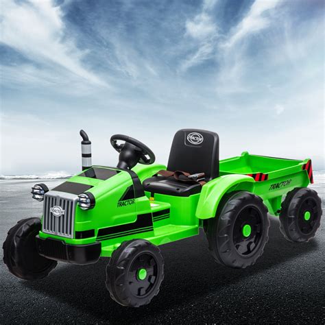 Power Ride On Toy, 12V Kids Electric Tractor with Trailer, 3-Gear-Shift ...