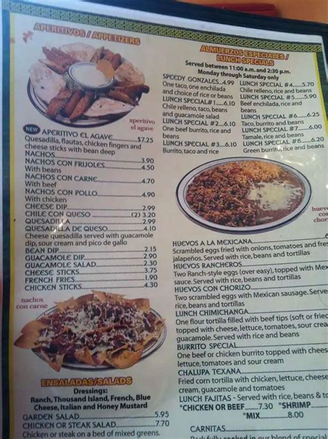 Menu at El Agave I restaurant, Warrenton