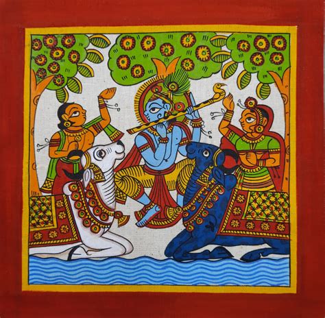 Krishna - Phad painting (8" x 8") - International Indian Folk Art ...