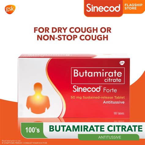 Sinecod Butamirate Citrate for Dry Cough or Non-Stop Cough 100 tablets ...