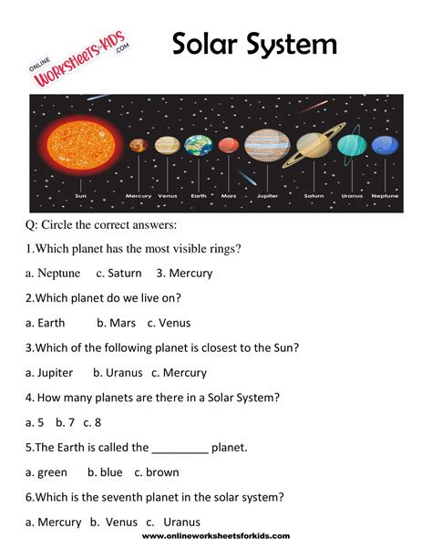 Solar System Worksheets for grade 1-9