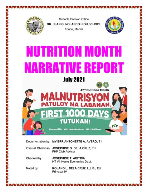 July 2021 Nutrition Month Narrative Report - Schools Division Office DR ...