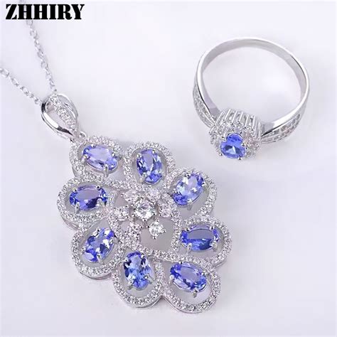 For Women Natural Blue Tanzanite Jewelry Sets 925 Sterling Silver Set ...