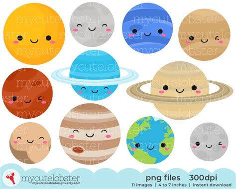 Cute Solar System Clipart Planets Clip Art Set Space - Etsy