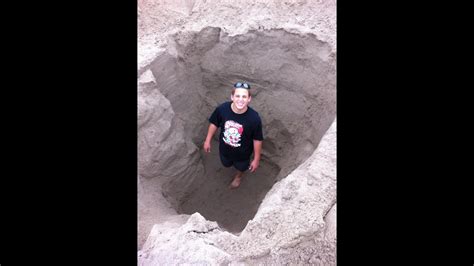 Deepest sand hole at the beach ever. Sand Pit fun ! - YouTube