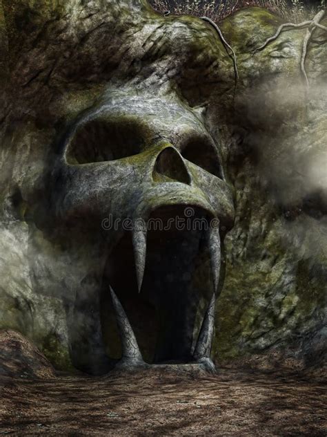 Spooky cave entrance stock illustration. Illustration of skull - 48465084