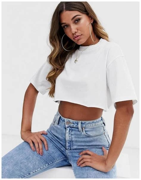 White crop t shirt, Crop top | School Outfits Ideas | ASOS.com, Crew ...