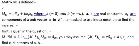 linear algebra - Finding Inverse of Matrix by using index notation ...