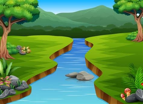 River Cartoons in the Middle of Beautiful Natural Scenery