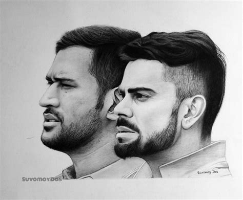 Ms Dhoni kohli sketch with graphite and charcoal pencil Pencil Drawing ...