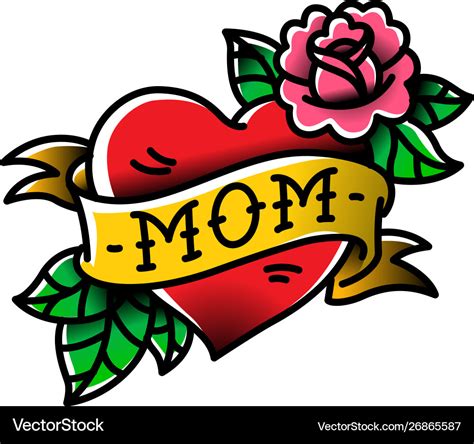 A tattoo with inscription mom heart Royalty Free Vector