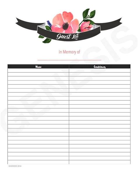 Free Printable Funeral Guest Book Template - Printable Word Searches