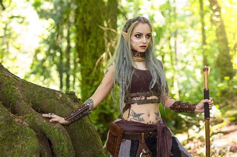 HD wallpaper: Women, Cosplay, Elf, Fantasy, Forest, Long Hair, Model ...