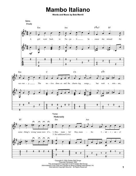 Mambo Italiano by Bob Merrill Sheet Music for Solo Guitar at Sheet ...