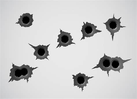 Bullet hole template. Damage and cracks on surface from bullet. vector ...