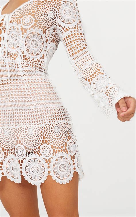 White Tie Front Lace Bodycon Dress | PrettyLittleThing USA