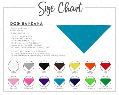 Dog Bandana Size Color Chart 14 COLORS Dog Bandana Size - Etsy