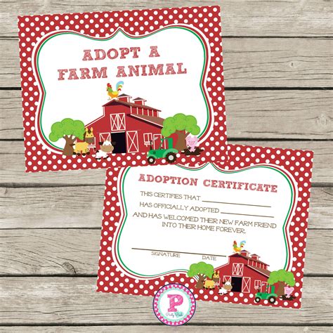 Adopt a Farm Animal Adoption Certificate Horse Birthday Party | Etsy