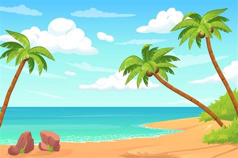 Concepto de isla tropical de verano en diseño plano de dibujos animados ...