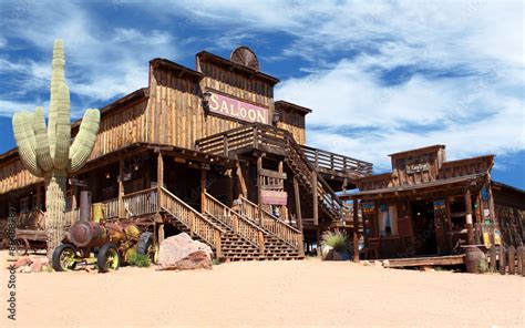 Old Wild West desert cowboy town with cactus and saloon Stock Photo ...