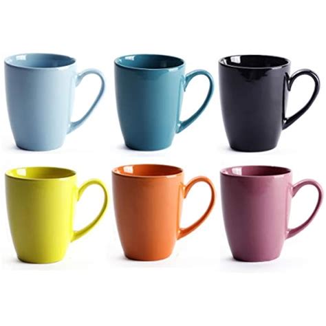 Coffee Cups & Mugs 12 OZ Ceramic Tea Milk Set 6, Multi Solid Colour ...