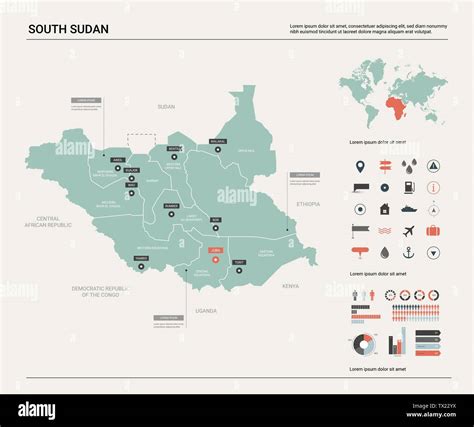 Vector map of South Sudan. Country map with division, cities and ...