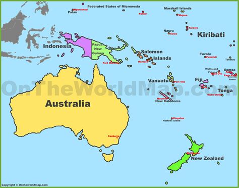 Map of Oceania With Countries And Capitals - Ontheworldmap.com